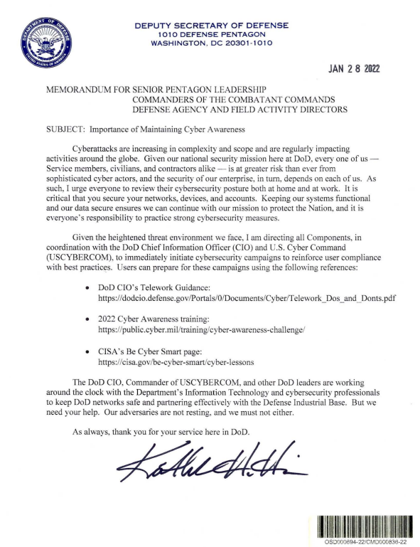 Department of Air Force cybersecurity awareness memo